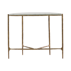 Colombes Console Table featuring a sculptural marble top and hand-forged iron base, showcasing a luxury mid-century modern design perfect for entryways or living rooms.