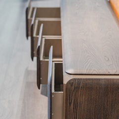 Designer TV console crafted with elm veneer, offering a sophisticated and streamlined look for modern homes.