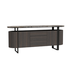 Dozza Marble Sideboard featuring a natural marble top and smoked wood veneer, combining modern design with luxury and timeless elegance.