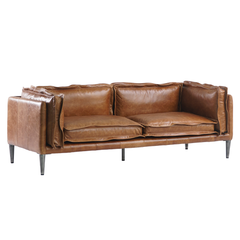Essen 3-Seater Sofa with top-quality leather upholstery and iron legs, mid-century modern design, luxury seating for contemporary living rooms.