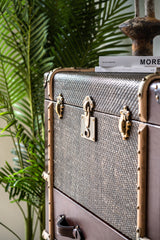 Hereford vintage storage trunk cabinet with tallboy proportions, chest of drawers inspired by classic travel trunks