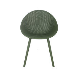 Green Ida Outdoor Chair with ergonomic design and polypropylene construction, ideal for outdoor dining, balcony, or poolside seating.