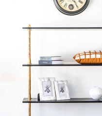 Industrial shelving unit 182cm tall with five ashwood shelves and forged iron frame, rustic modern furniture