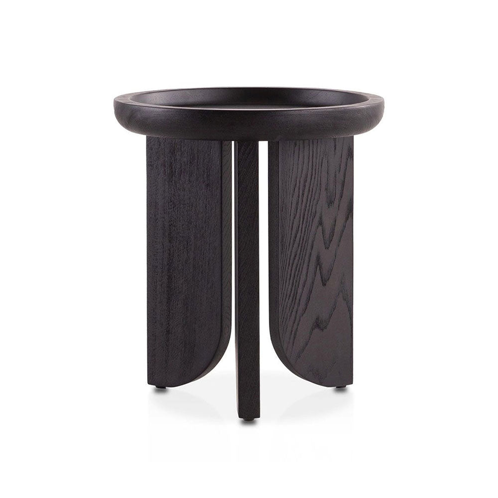 Kasper side table in black solid elm wood with round tabletop