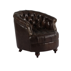 Lubeck Armchair in top-grain leather, mid-century modern cigar chair design, luxury seating for living rooms, lounges, or study areas