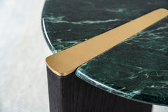 Luxury coffee table crafted from Verde Alpi green marble with oak base, refined centrepiece for contemporary interiors
