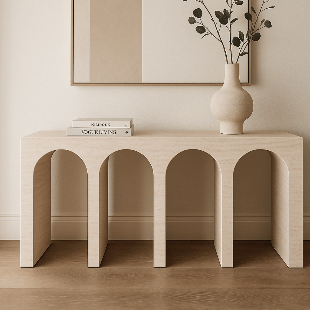 Luxury natural travertine console table for modern entryway or hallway