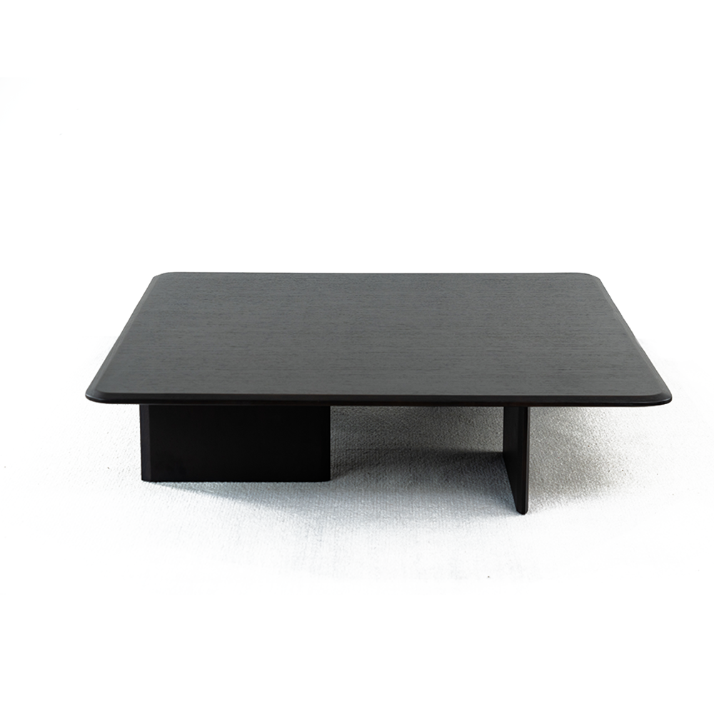 Mazzo Coffee Table with an oversized aged oak veneer top, styled in a modern living room with warm, natural textures.