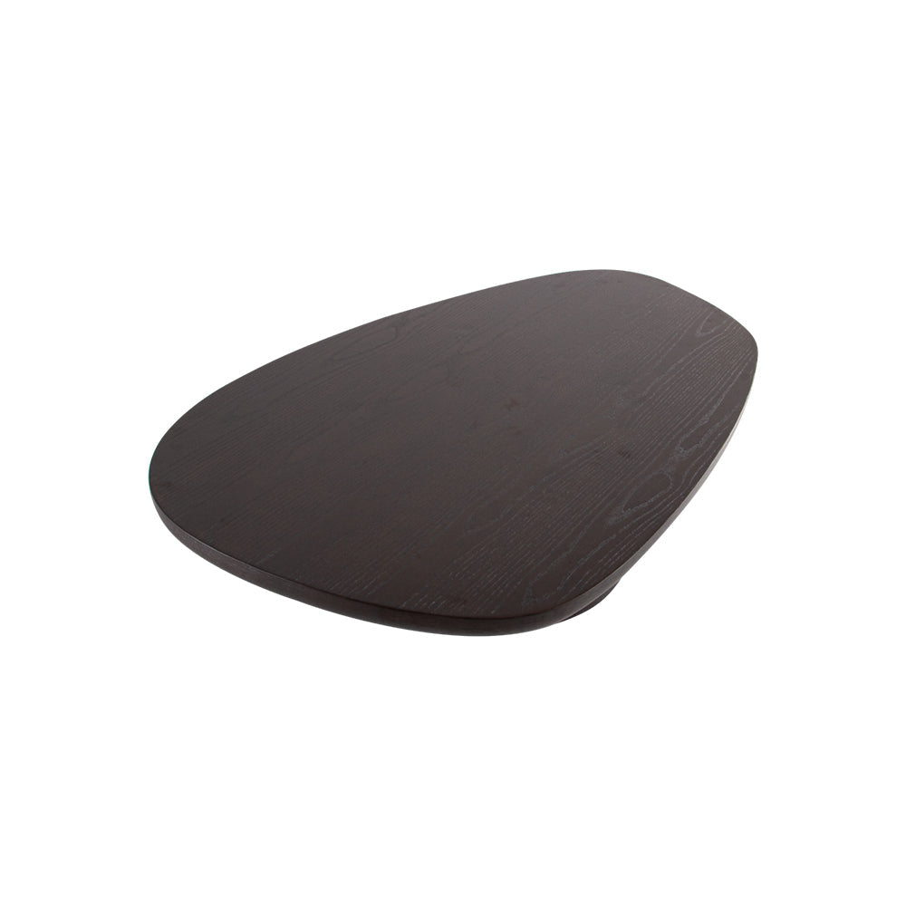 Stylish MDF veneer curved coffee table in a modern living room with neutral tones.