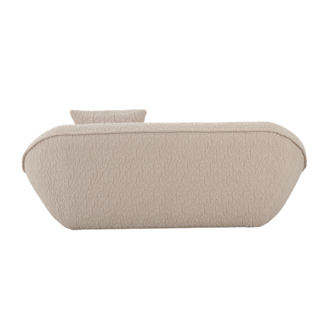 Contemporary 2-seater sofa with soft fabric upholstery in an inviting light shade