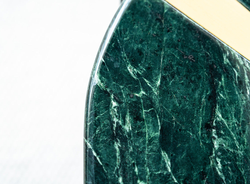 Modern coffee table with green marble top and solid oak legs, luxury natural stone furniture for stylish interiors