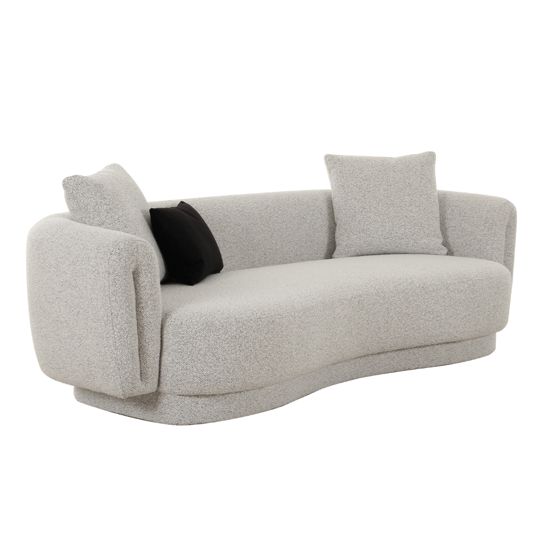 Alborg 3 Seater Sofa in light grey fabric with modern design, tapered armrests, and plush cushions for contemporary living spaces