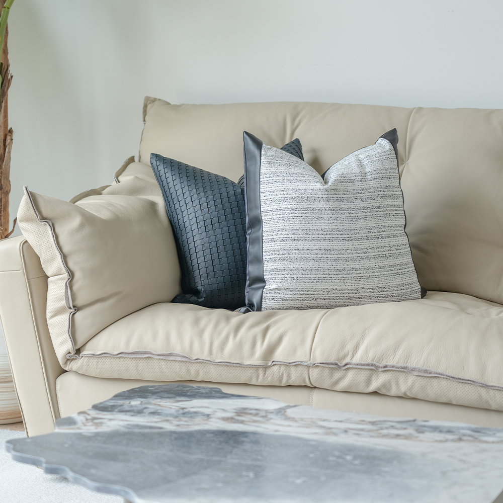 Modern Milos leather sofa, 3-seater luxury design with high-quality top-grain upholstery.