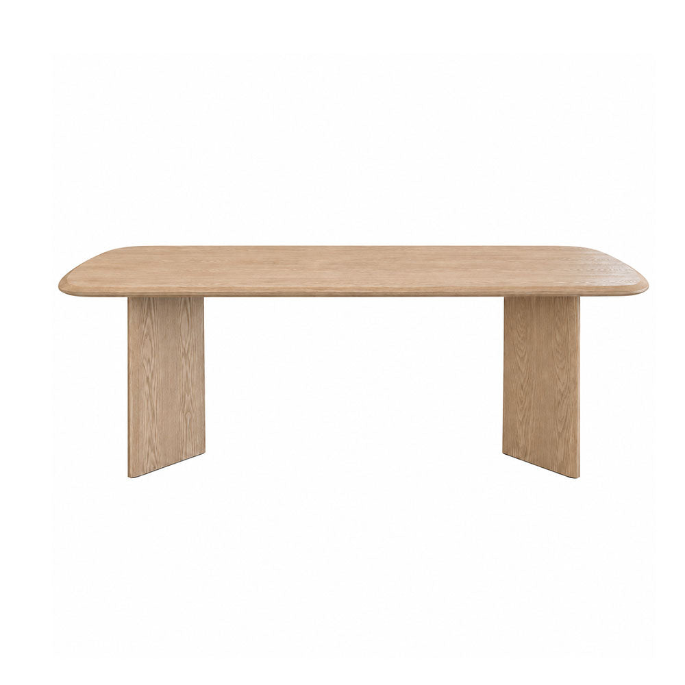 Mora dining table featuring light ash wood veneer and a natural wood finish.