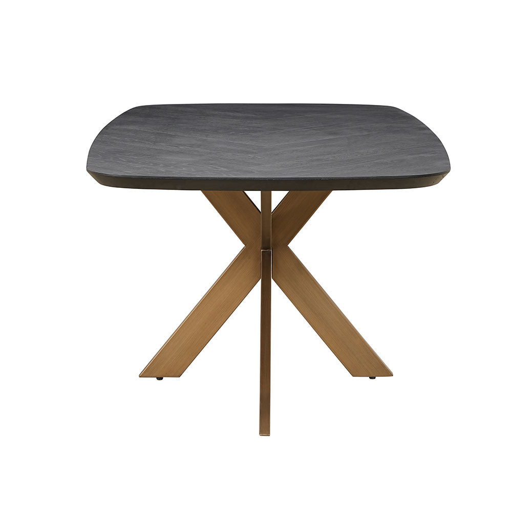 Moran contemporary dining table in a rich dark coffee oak finish with a clean silhouette
