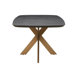 Moran contemporary dining table in a rich dark coffee oak finish with a clean silhouette
