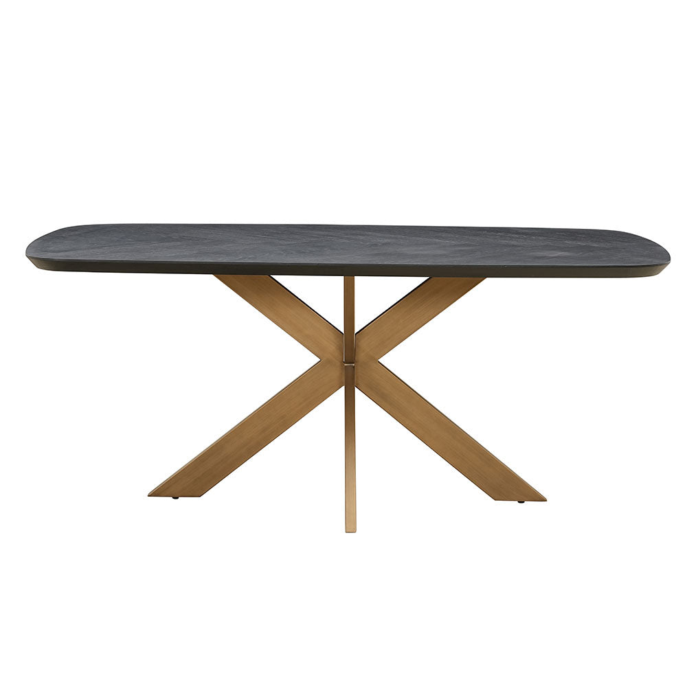 Moran 180cm dining table in Hayley Dark Coffee with a modern design and iron legs