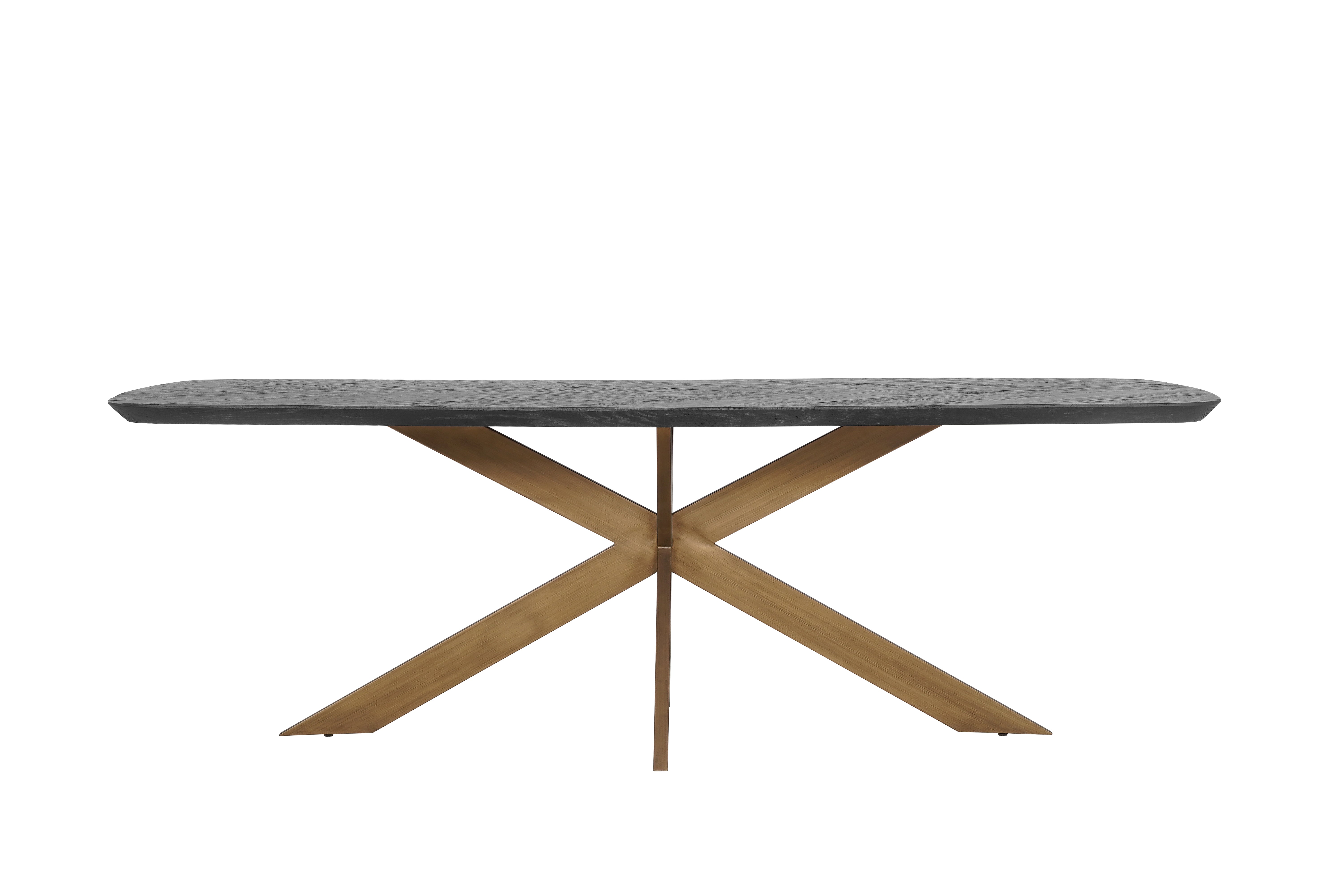 Moran 230cm dining table in Hayley Dark Coffee with a modern design and iron legs