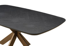 Moran modern dining table featuring a dark coffee oak veneer tabletop and metal legs
