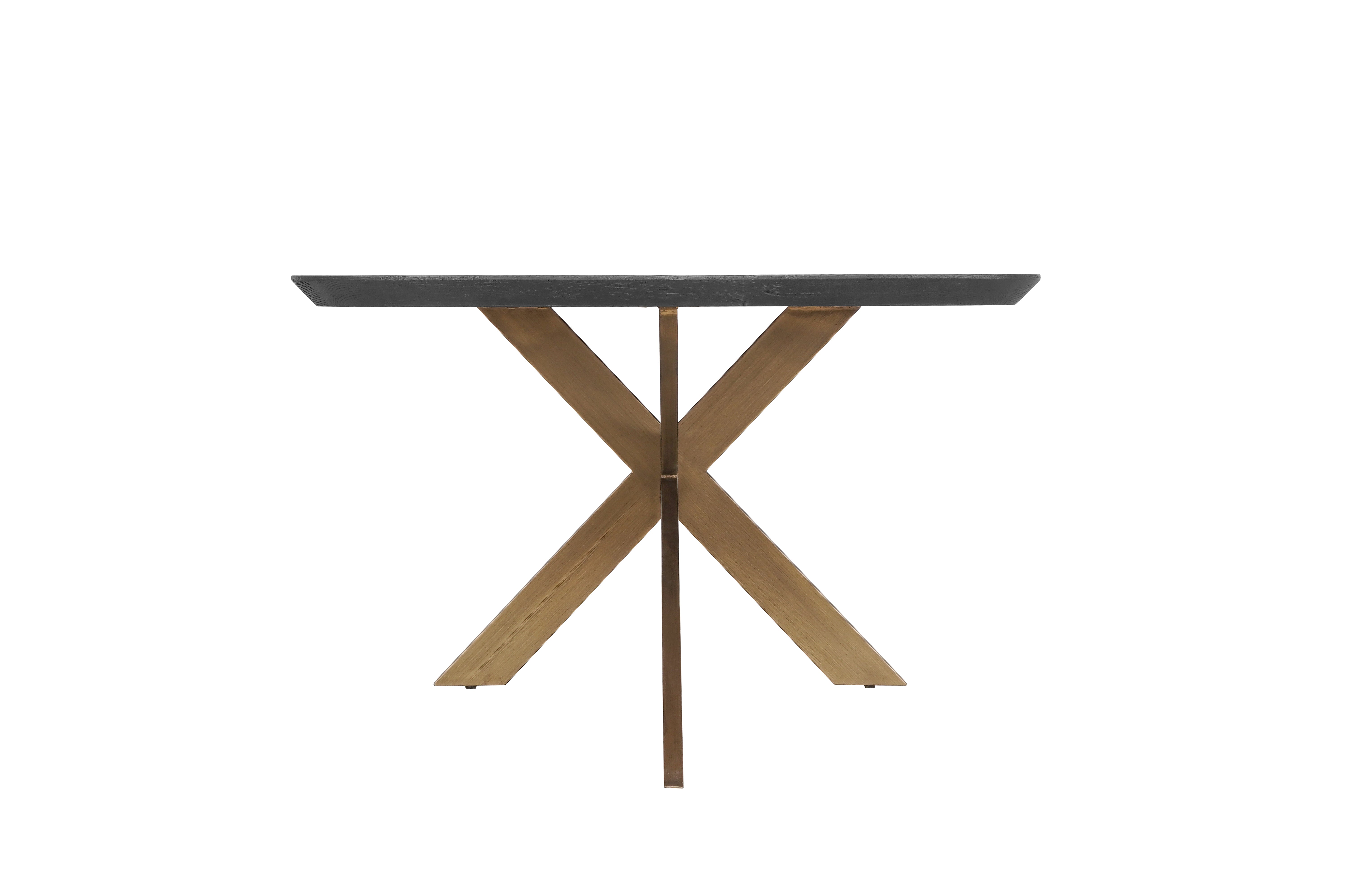 Moran wooden dining table combining an oak veneer surface with sturdy iron legs