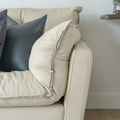 Neutral tone Milos leather sofa, 3-seater lounge with premium craftsmanship and modern elegance.