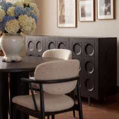 Angled view of Norr sideboard highlighting contemporary black finish