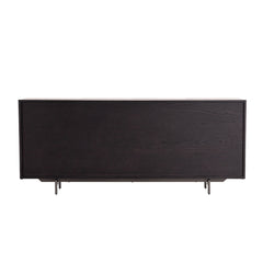 Close-up detail of black ash wood veneer texture on Norr sideboard