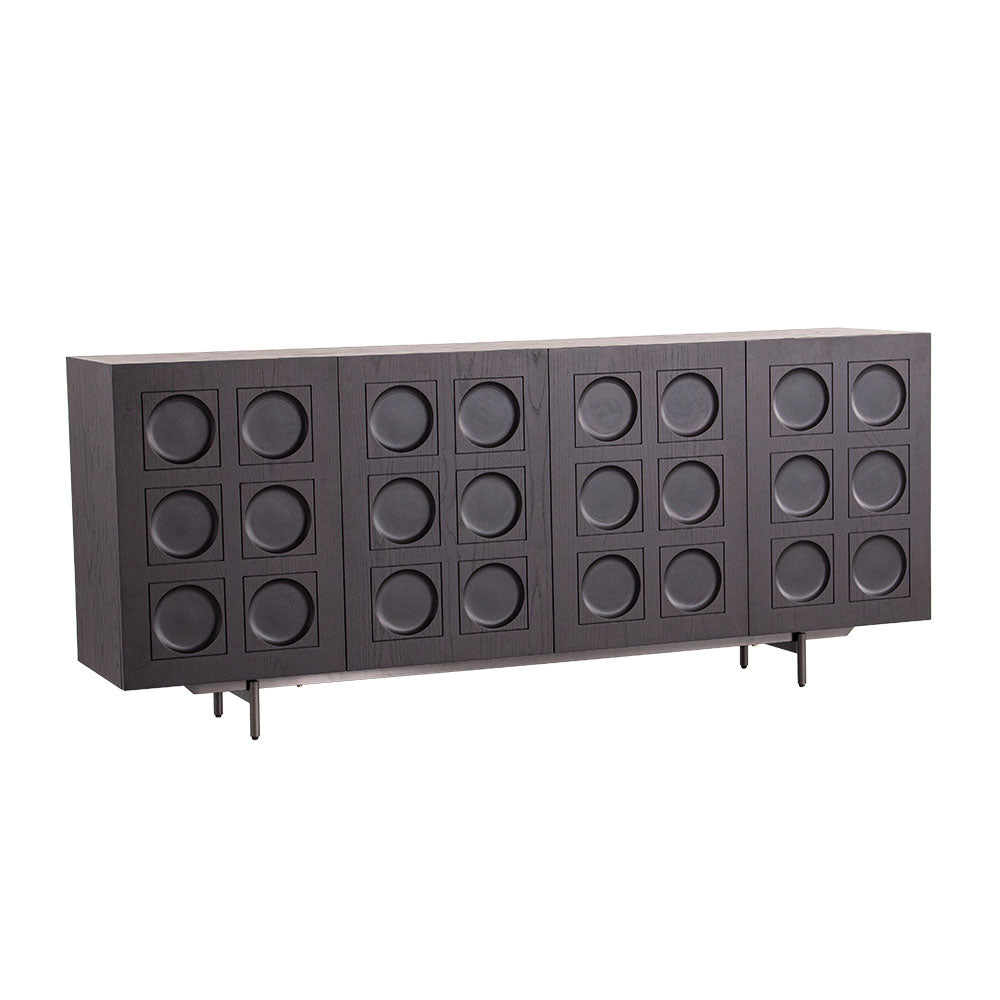 Front view of Norr modern sideboard with black ash wood veneer finish