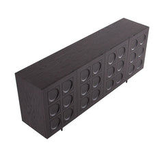 Norr black ash wood veneer sideboard styled in a contemporary living room