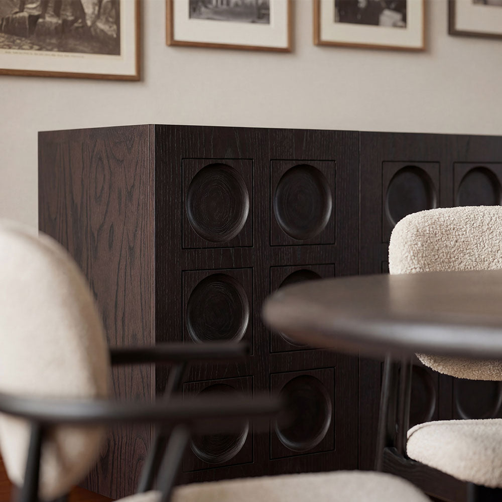 Interior storage compartments of Norr black modern sideboard