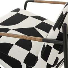 Contemporary Oia armchair with monochrome fabric and wooden accents