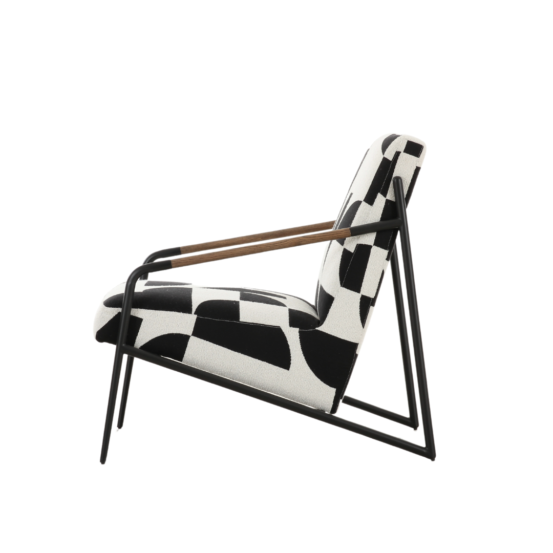 Oia fabric armchair, Oia lounge chair with metal frame and wood arms
