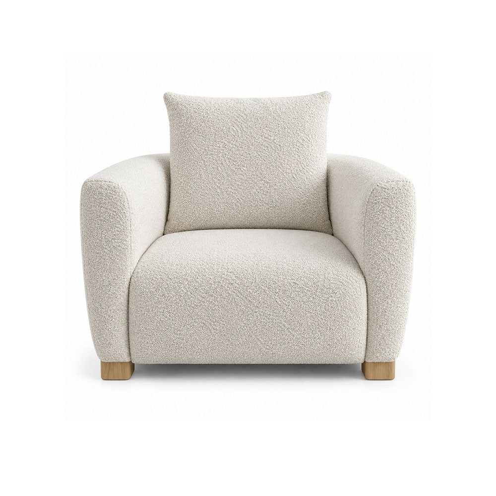 Plaza Armchair in ivory cream premium fabric with wood legs