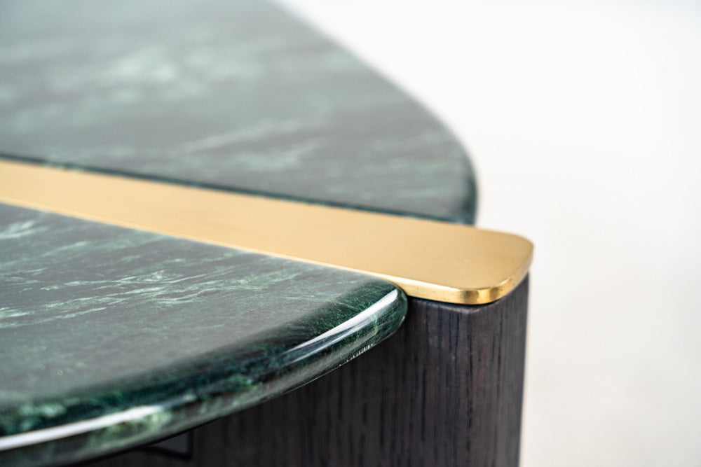 Ponze natural stone coffee table made of Verde Green marble, exclusive luxury centrepiece with solid oak legs