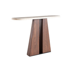 premium walnut and travertine console table detail view