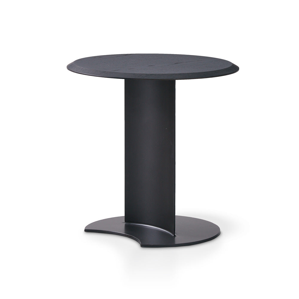 Rieti side table with carbon grey ash wood veneer top and matte black carbon steel legs, featuring a modern and minimalist design