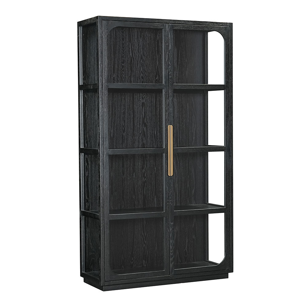 Salem contemporary tall sideboard featuring oak, glass and metal elements