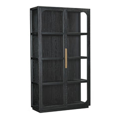 Salem contemporary tall sideboard featuring oak, glass and metal elements