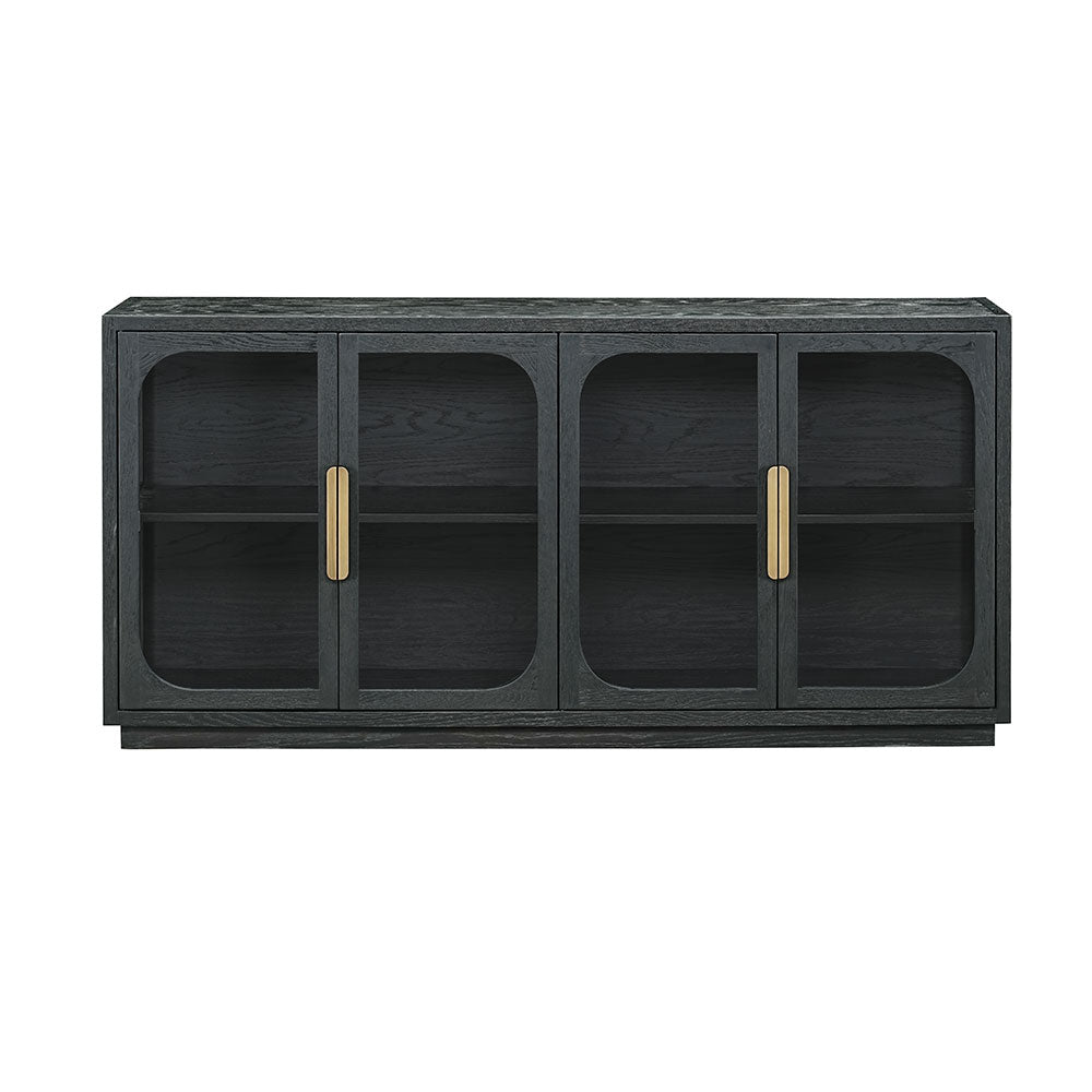 Salem Sideboard featuring an oak finish, tempered glass top and metal detailing