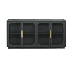 Salem Sideboard featuring an oak finish, tempered glass top and metal detailing