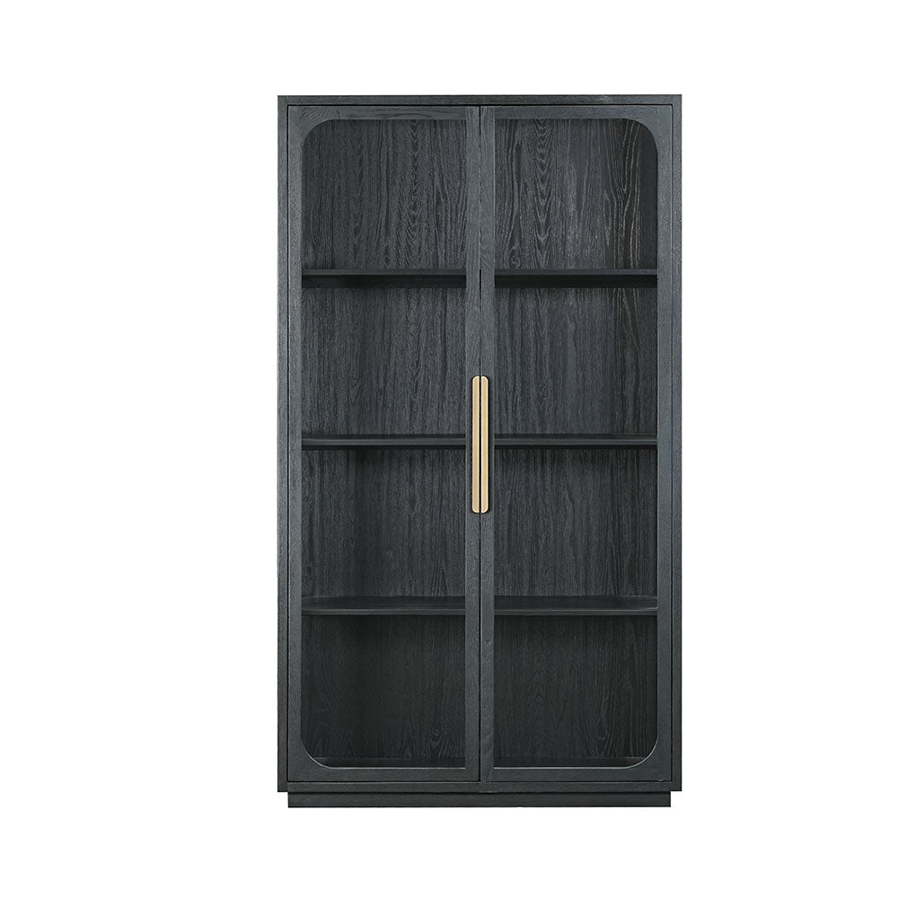 Salem Tall Sideboard featuring an oak finish, tempered glass top and metal detailing