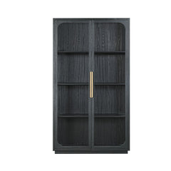 Salem Tall Sideboard featuring an oak finish, tempered glass top and metal detailing