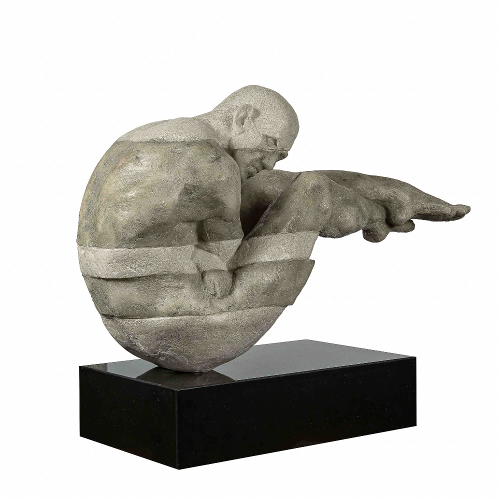 Modern classical marble and resin sculpture of a seated man with legs extended, showcasing emotional depth and realistic detail for elegant home decor.