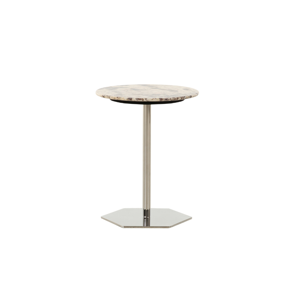 Close-up of the Snok Side Table’s elegant marble surface, showing natural veining and polished finish