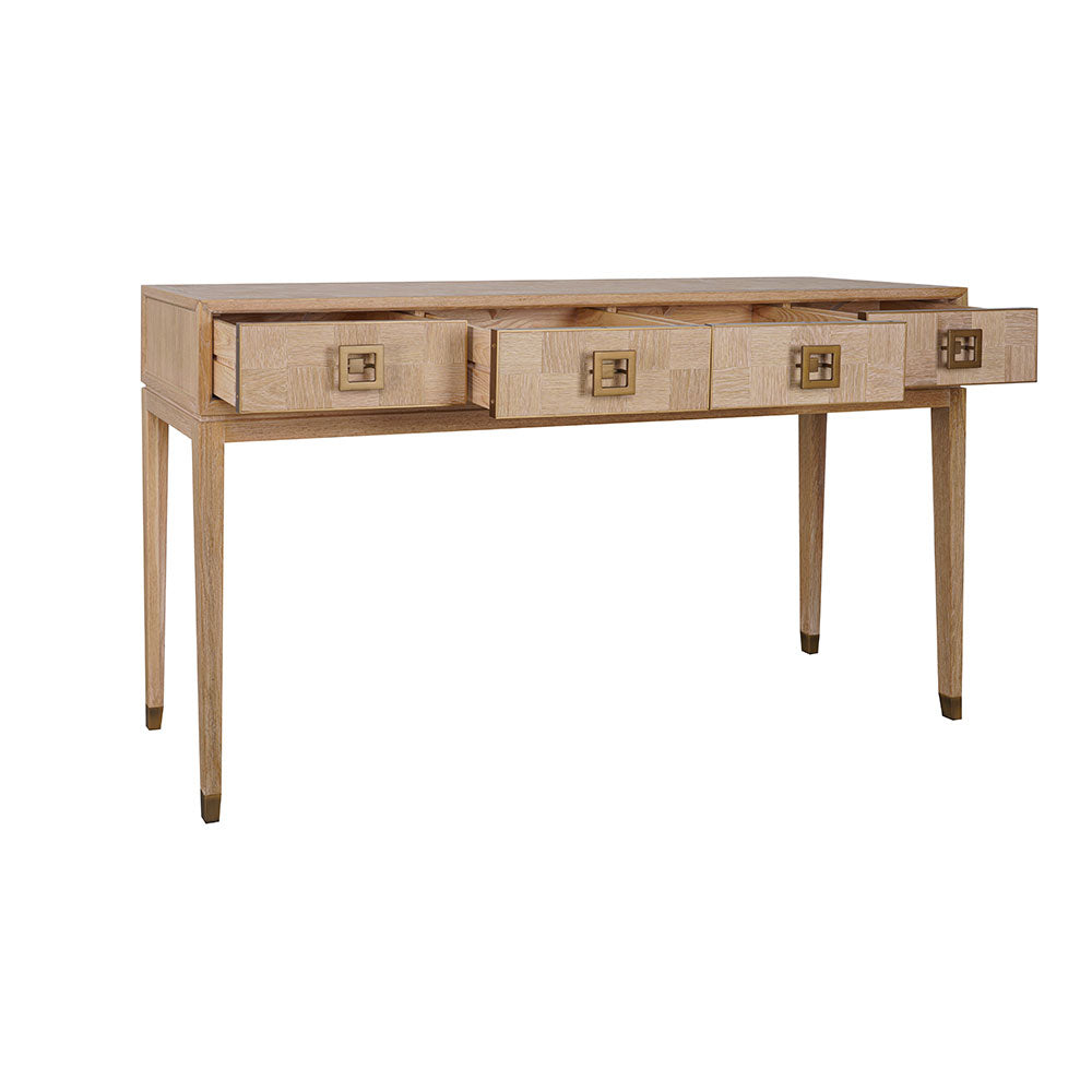 Sol wooden console table providing practical display space in a contemporary hallway