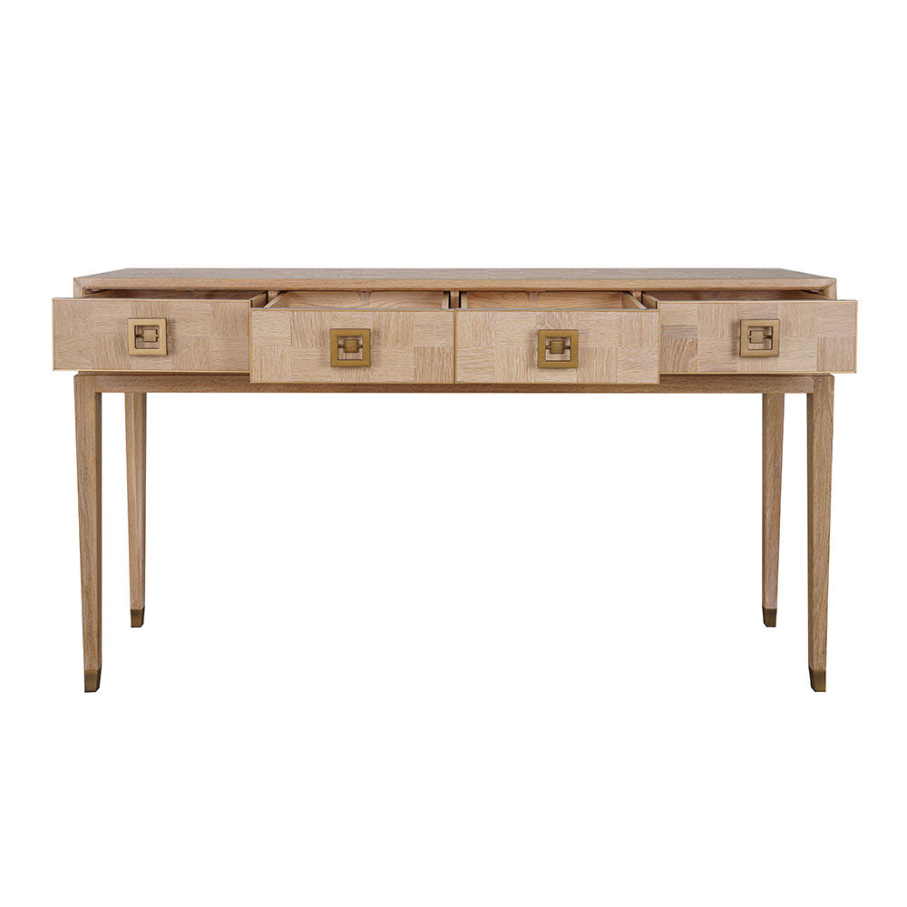 Sol console table showcasing its solid wood frame and natural oak appearance