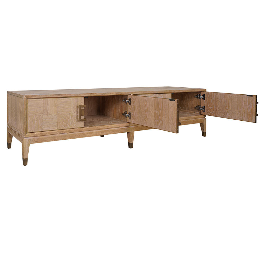 Sol contemporary TV unit combining natural wood tones with modern detailing