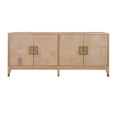Sol Sideboard featuring an oak veneer finish, solid wood frame and metal detailing