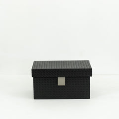 Close-up of Sutton PU leather storage box showing smooth exterior and plush velvet lining