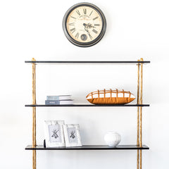 Tall 182cm bookcase with ashwood shelves and forged iron frame, open cabinet style for living rooms or offices